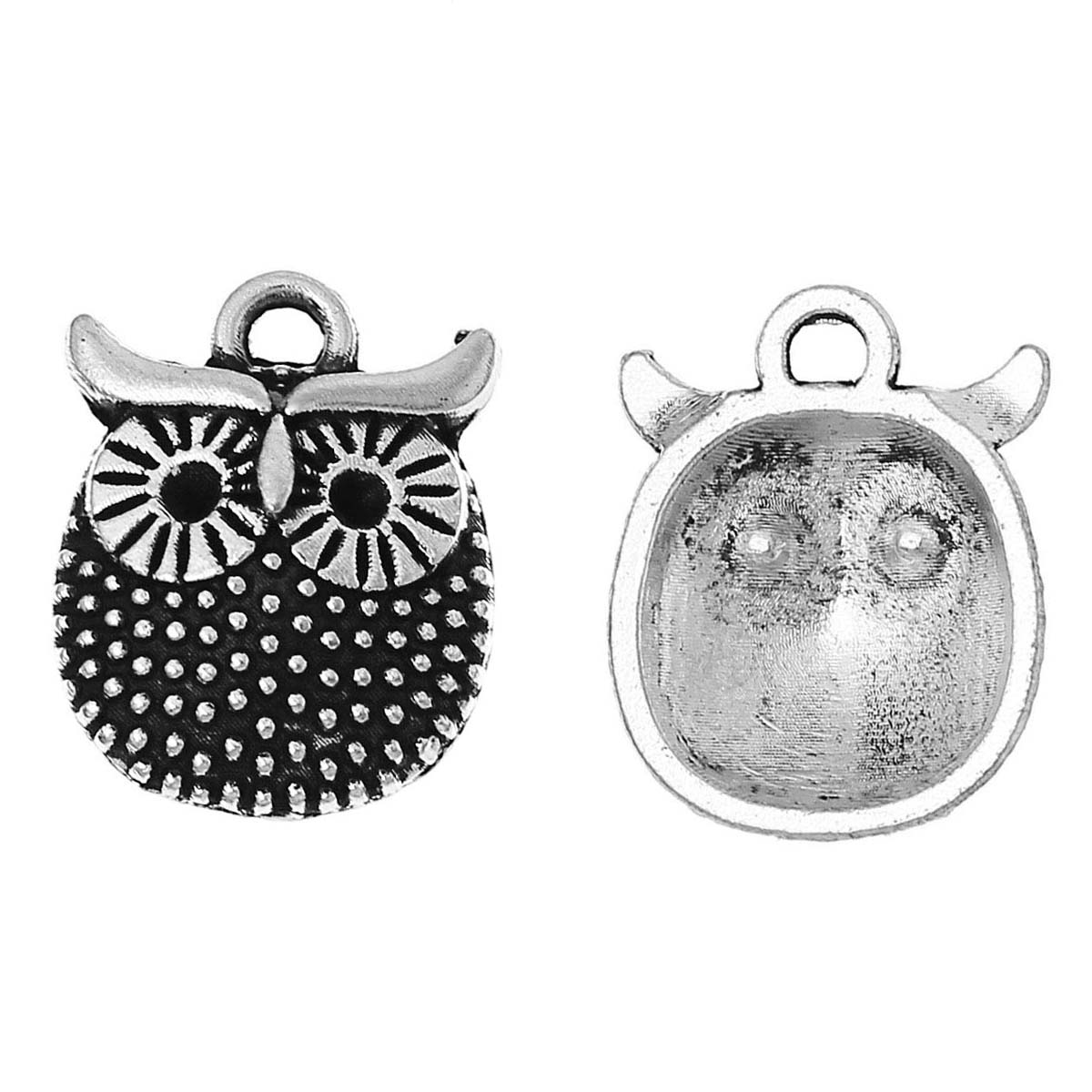 Picture of Zinc Metal Alloy Charm Pendants Halloween Owl Animal Antique Silver Color (Can Hold ss6 Rhinestone) 16mm( 5/8") x 12mm( 4/8"), 50 PCs