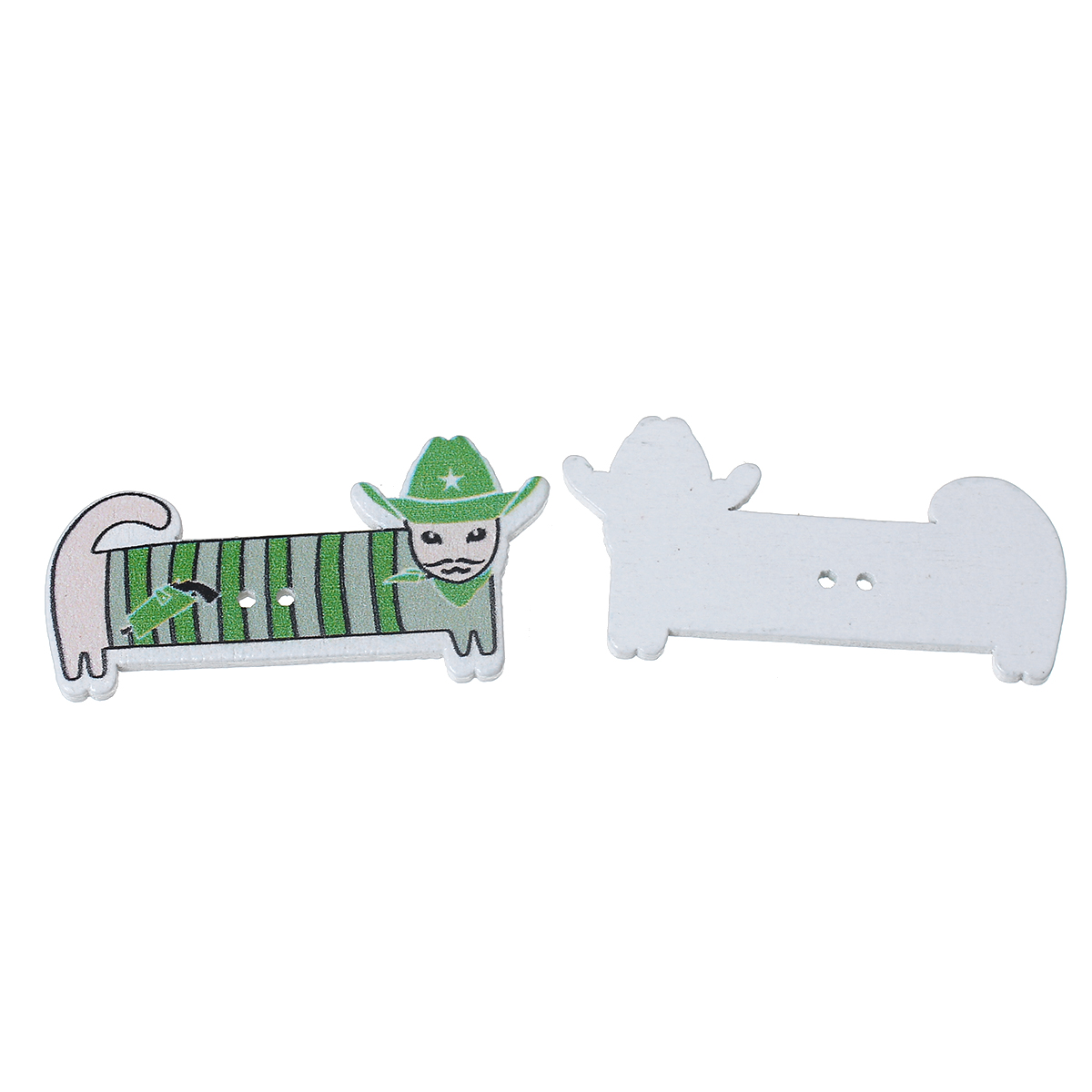 Picture of Natural Wood Sewing Buttons Scrapbooking Cowboy Dachshund Dog Animal Green 2 Holes Stripe Pattern 46mm(1 6/8") x 23mm( 7/8"), 50 PCs