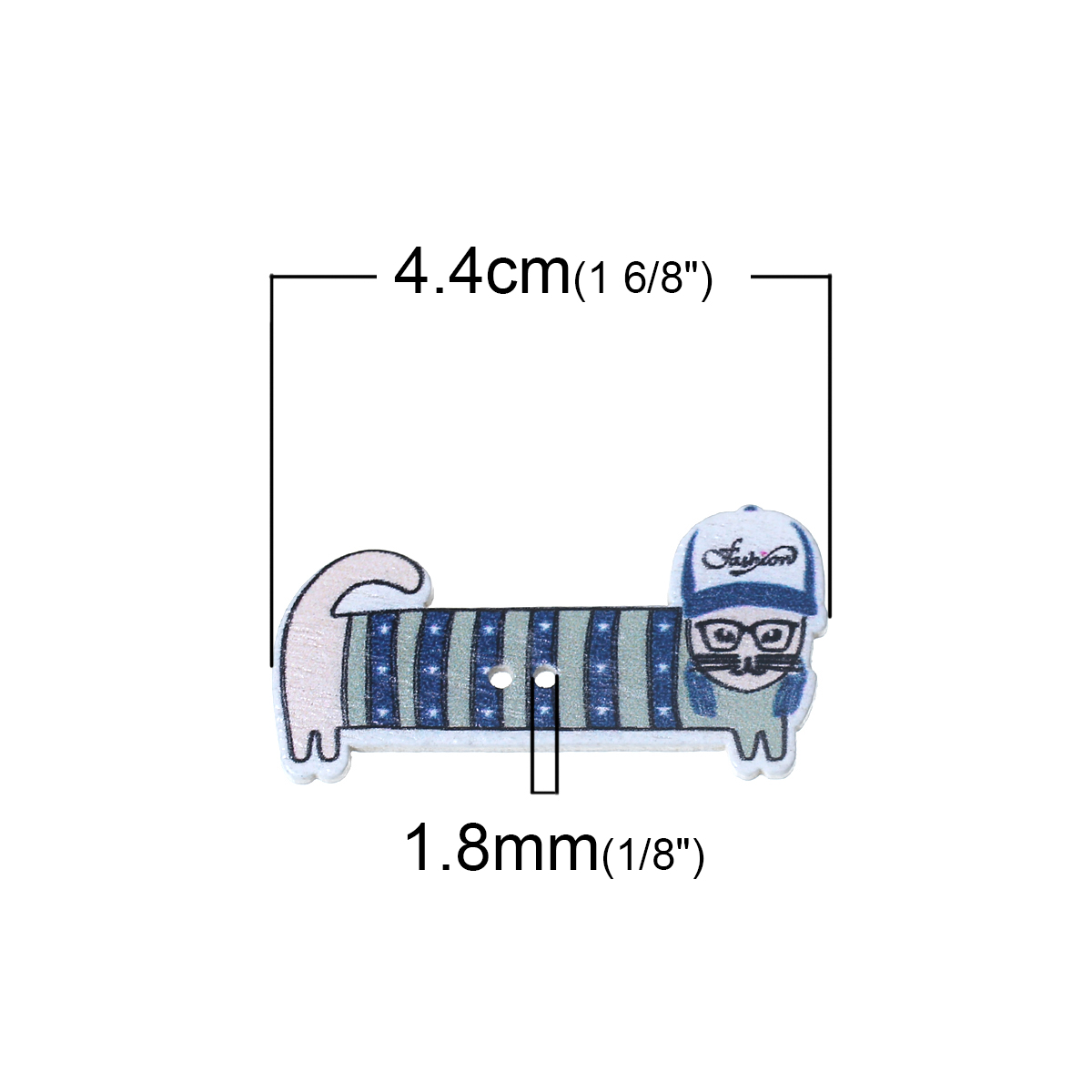 Picture of Natural Wood Sewing Buttons Scrapbooking Hip Hop Dachshund Dog Animal Blue 2 Holes Stripe Pattern 44mm(1 6/8") x 22mm( 7/8"), 50 PCs