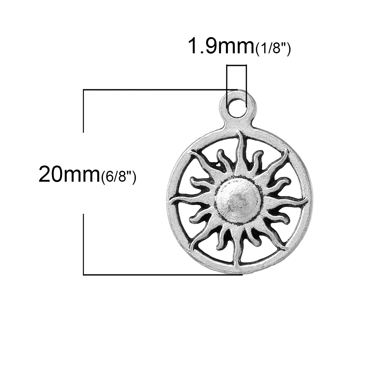 Picture of Zinc Metal Alloy Charm Pendants Round Antique Silver Color Sun Carved Hollow 20mm( 6/8") x 16mm( 5/8"), 20 PCs