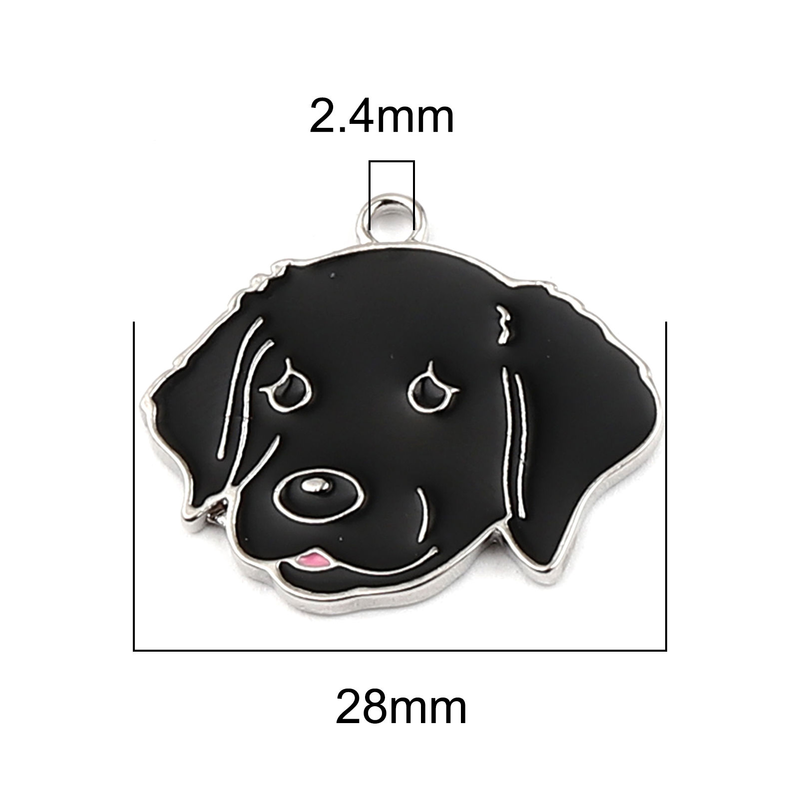 Picture of Zinc Based Alloy Charms Labrador Retriever Dog Silver Tone Black Enamel 28mm x 25mm, 5 PCs