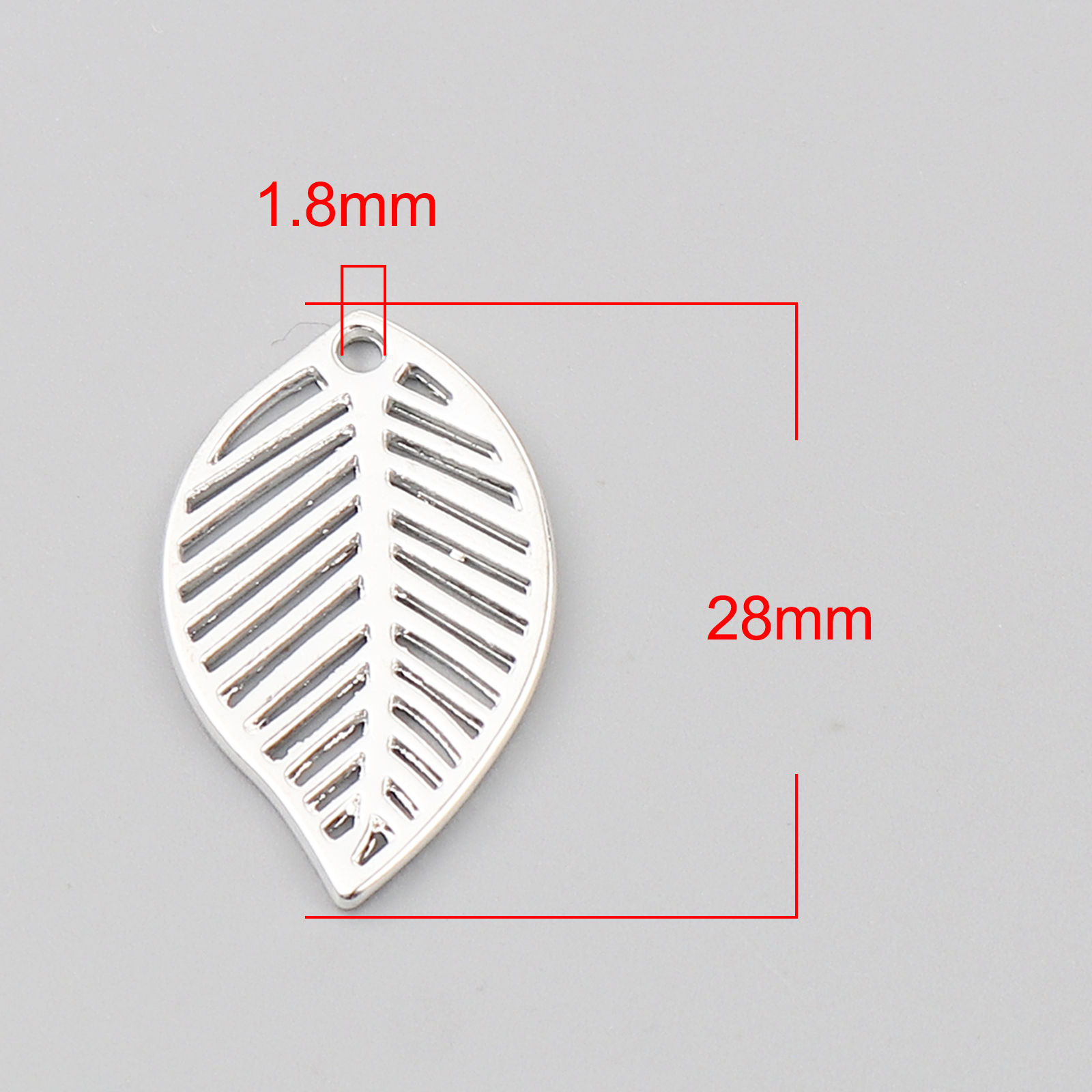 Picture of Zinc Based Alloy Charms Leaf Silver Plated 28mm x 17mm, 10 PCs
