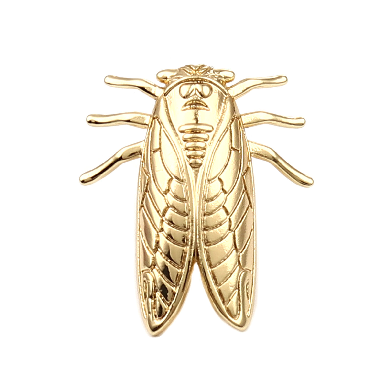 Picture of 2 PCs Brass Insect Ear Post Stud Earrings 18K Real Gold Plated Cicada With Loop 23mm x 19mm, Post/ Wire Size: 0.7mm(21 gauge)