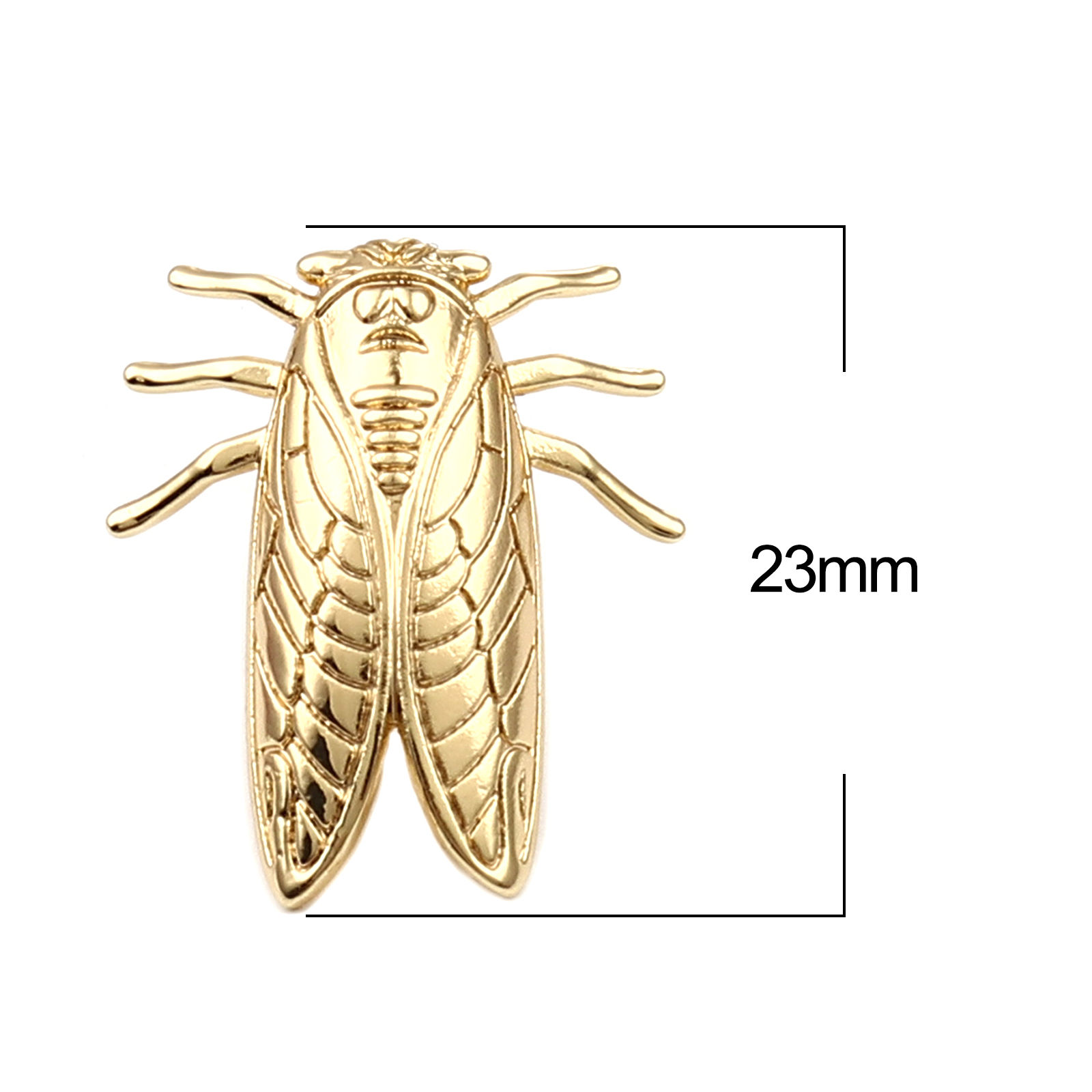 Picture of 2 PCs Brass Insect Ear Post Stud Earrings 18K Real Gold Plated Cicada With Loop 23mm x 19mm, Post/ Wire Size: 0.7mm(21 gauge)