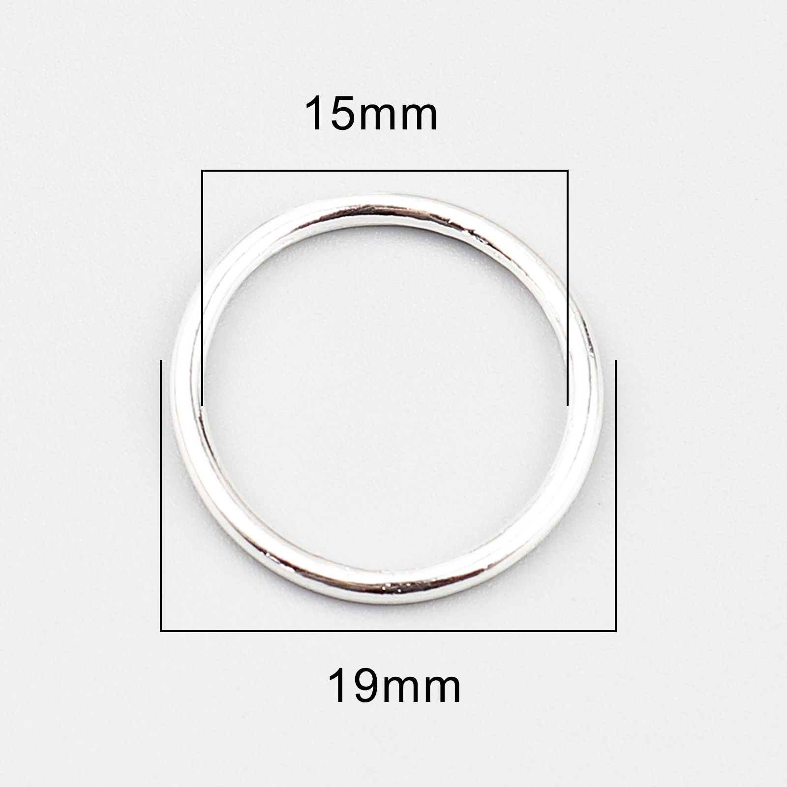 Picture of 100 PCs 19mm Dia., 1.5mm(15 gauge) Zinc Based Alloy Closed Soldered Jump Rings Findings For Jewelry Making Silver Plated Round