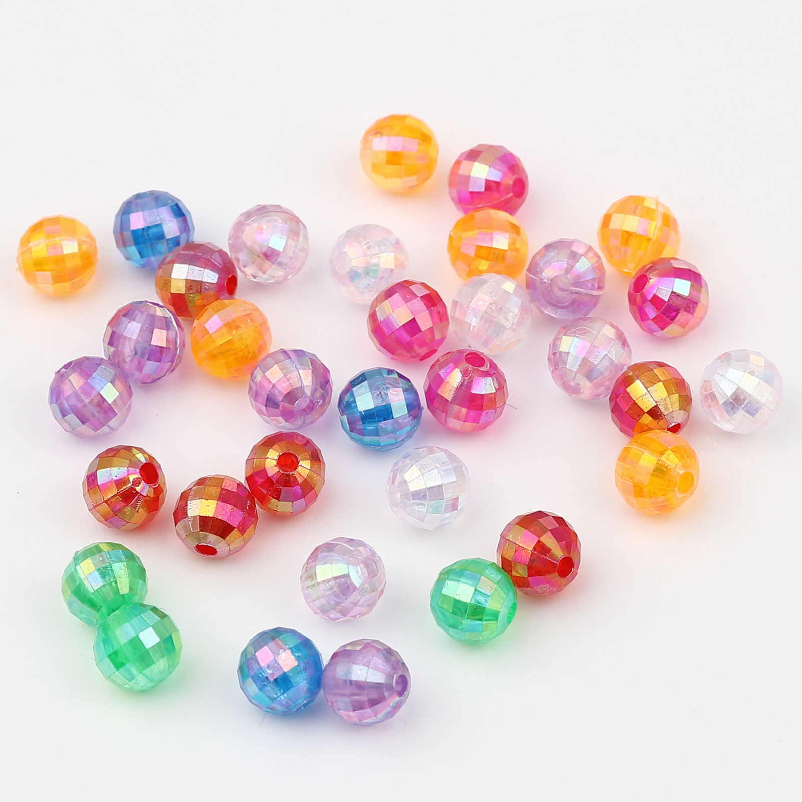 Picture of Acrylic Beads Round At Random Color Mixed AB Rainbow Color Plating About 8mm Dia., Hole: Approx 1.9mm, 500 PCs