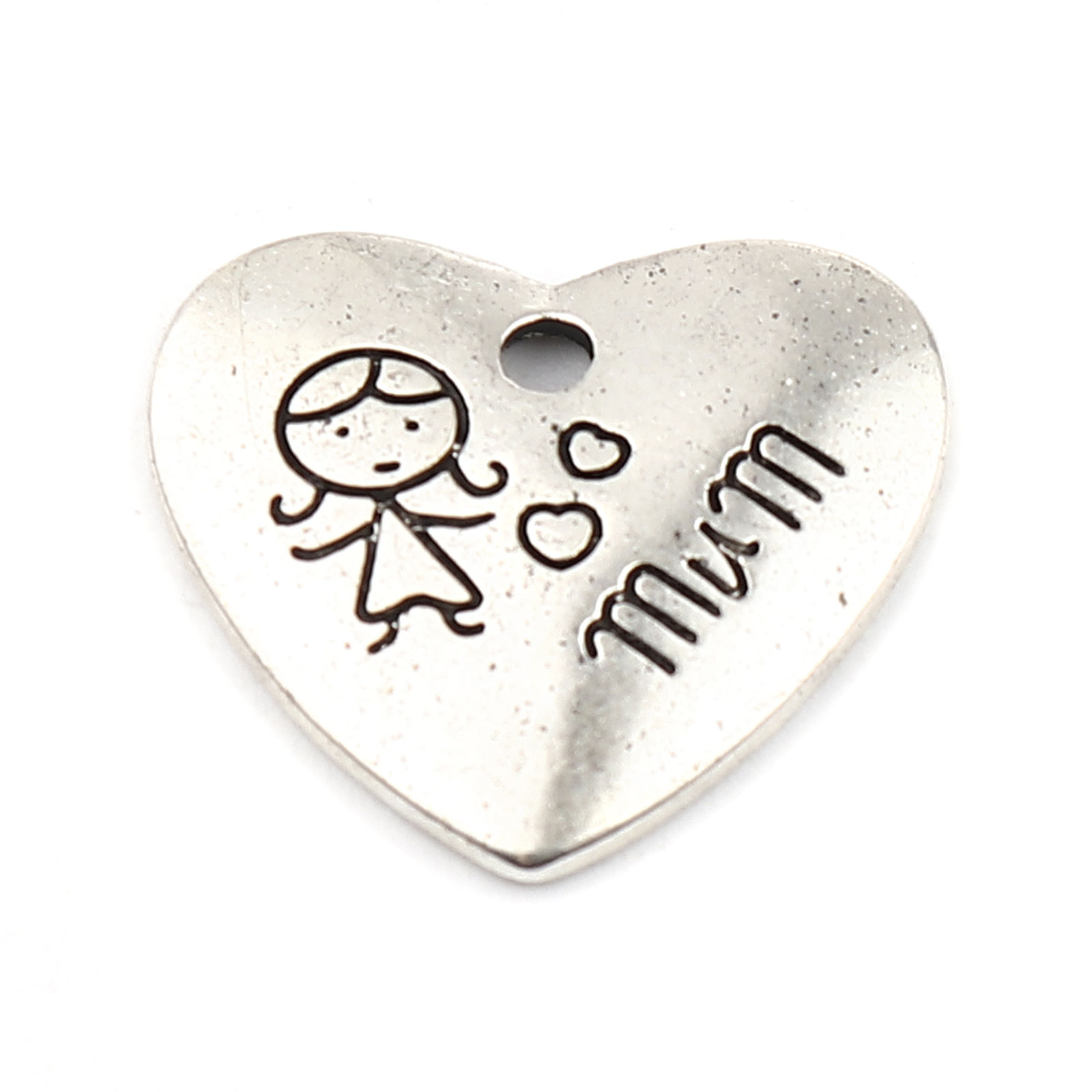 Picture of Zinc Based Alloy Family Jewelry Charms Heart Antique Silver Color Girl Message " MUM " 20mm x 18mm, 20 PCs