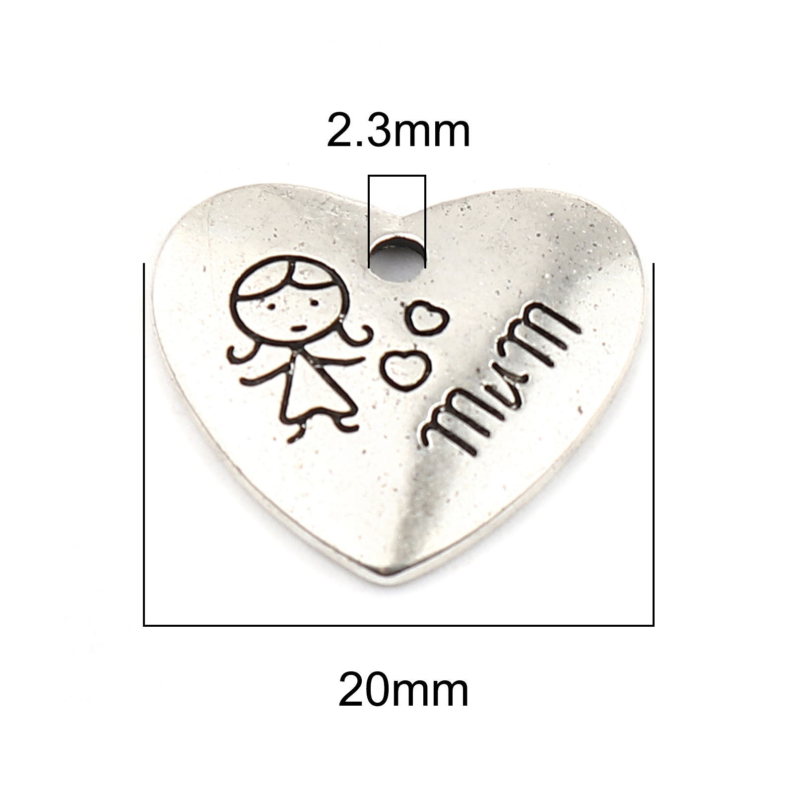 Picture of Zinc Based Alloy Family Jewelry Charms Heart Antique Silver Color Girl Message " MUM " 20mm x 18mm, 20 PCs
