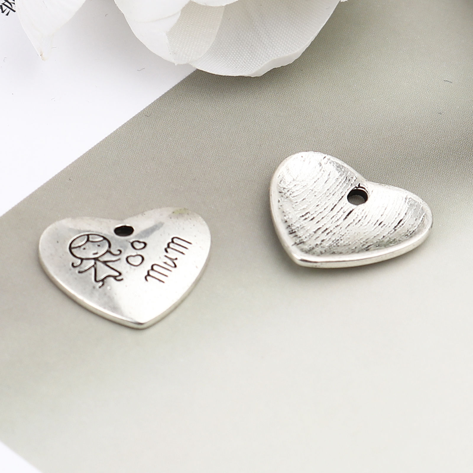 Picture of Zinc Based Alloy Family Jewelry Charms Heart Antique Silver Color Girl Message " MUM " 20mm x 18mm, 20 PCs