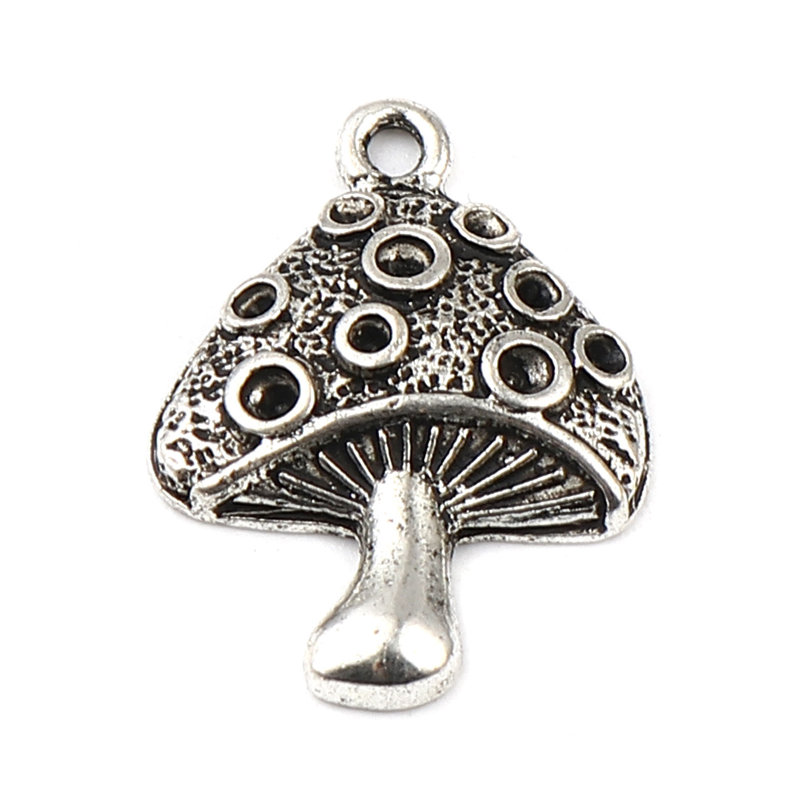 Picture of Zinc Based Alloy Charms Mushroom Antique Silver Color (Can Hold ss5 ss6 ss7 Pointed Back Rhinestone) 25mm x 18mm, 10 PCs