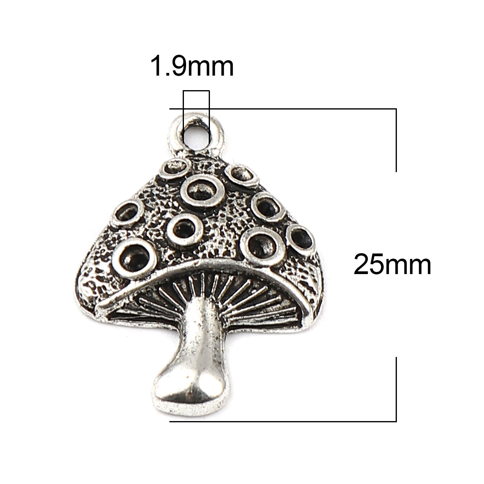 Picture of Zinc Based Alloy Charms Mushroom Antique Silver Color (Can Hold ss5 ss6 ss7 Pointed Back Rhinestone) 25mm x 18mm, 10 PCs