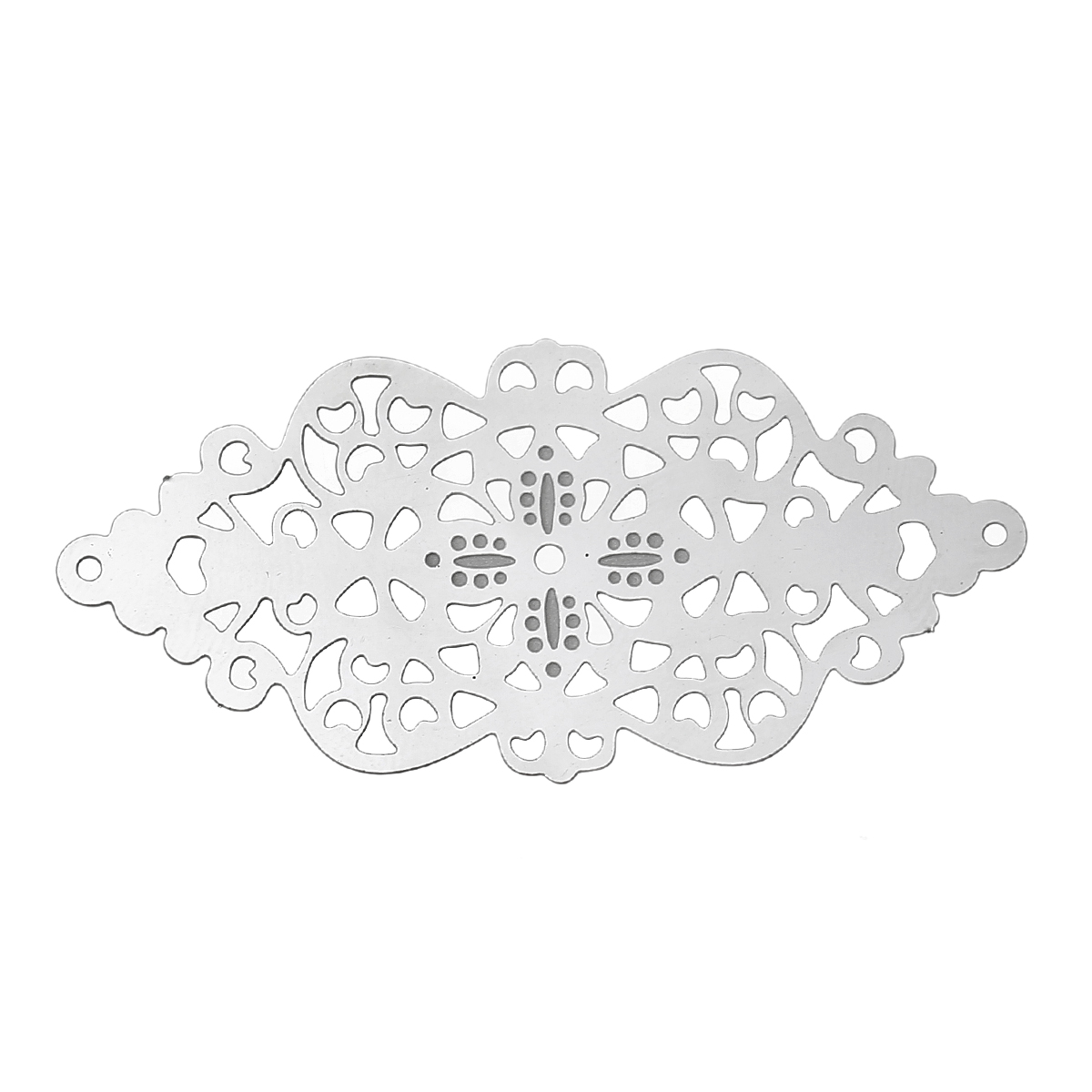 Picture of 304 Stainless Steel Filigree Stamping Connectors Findings Bowknot Silver Tone Pattern Carved Hollow 51mm(2") x 24mm(1"), 20 PCs