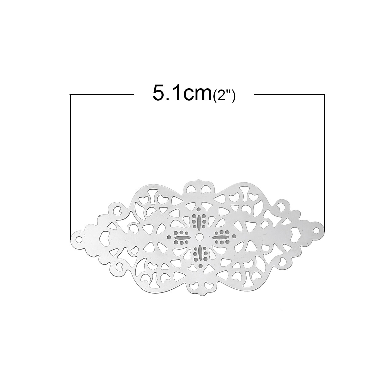 Picture of 304 Stainless Steel Filigree Stamping Connectors Findings Bowknot Silver Tone Pattern Carved Hollow 51mm(2") x 24mm(1"), 20 PCs