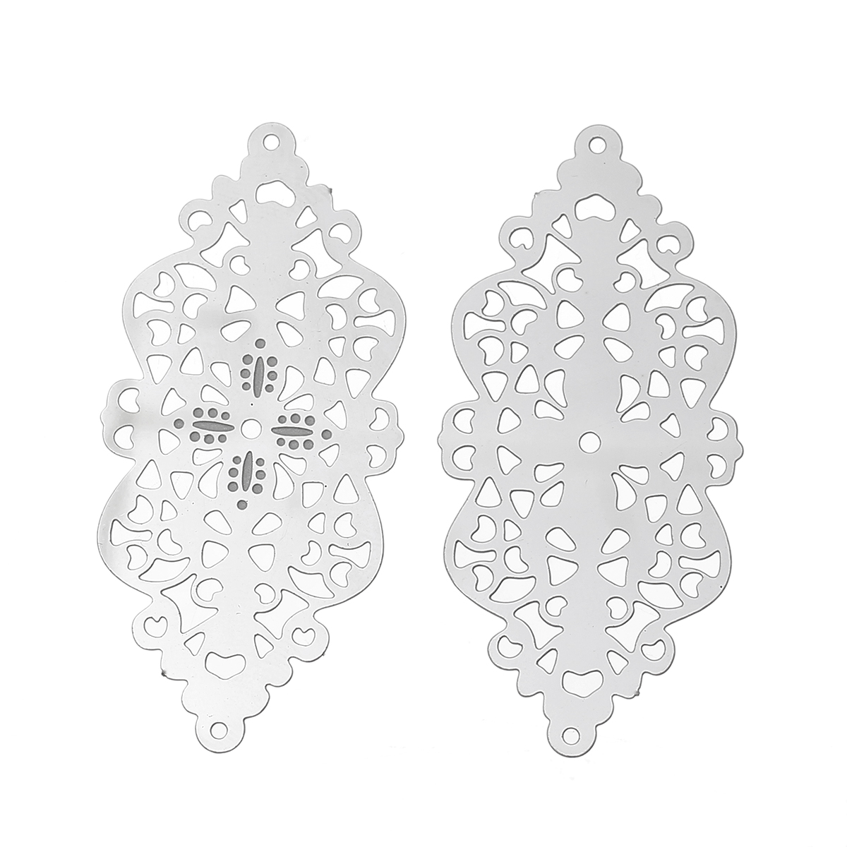 Picture of 304 Stainless Steel Filigree Stamping Connectors Findings Bowknot Silver Tone Pattern Carved Hollow 51mm(2") x 24mm(1"), 20 PCs