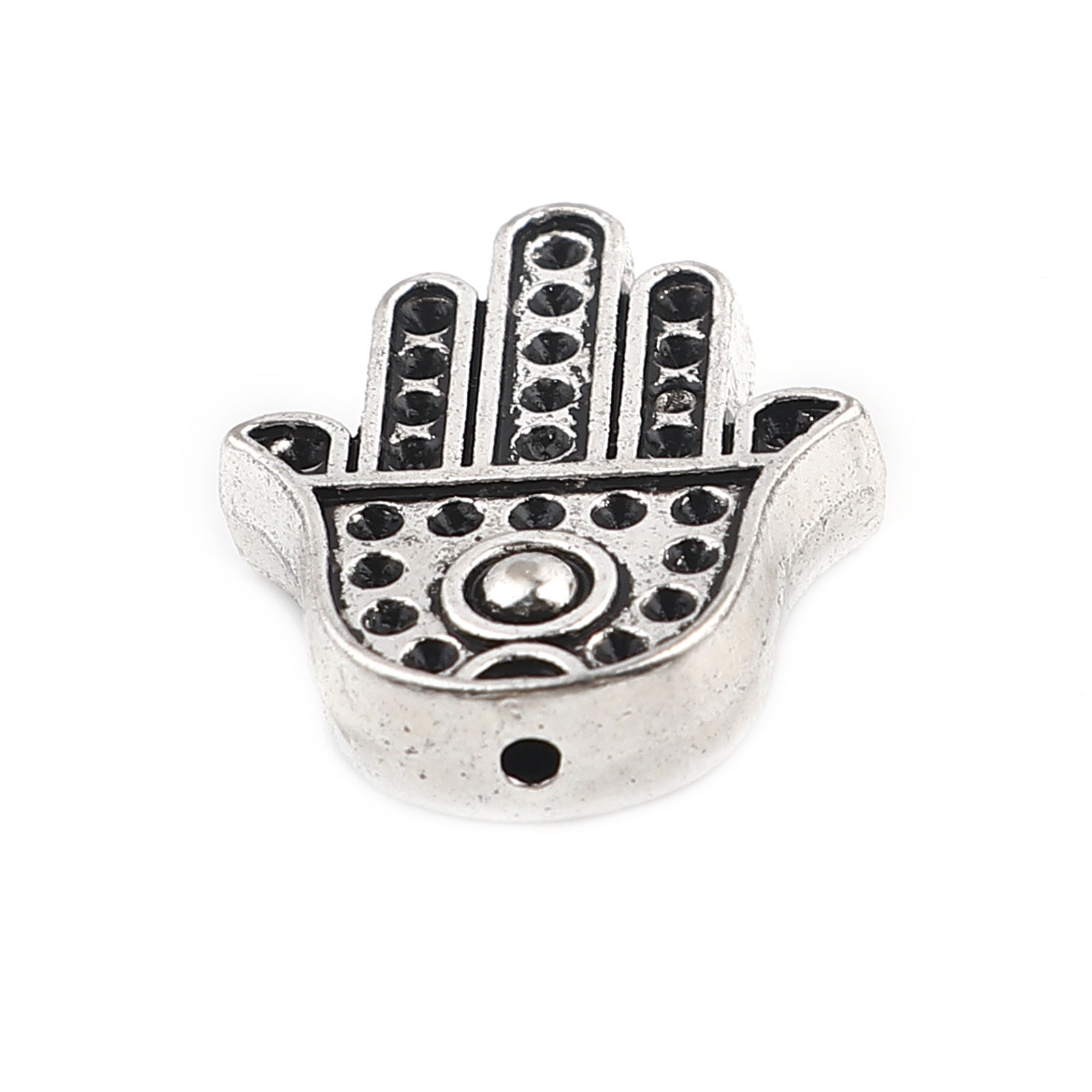 Picture of Zinc Based Alloy Religious Spacer Beads Hamsa Symbol Hand Antique Silver Color (Can Hold ss4 Pointed Back Rhinestone) About 20mm x 16mm, Hole: Approx 1.4mm, 20 PCs