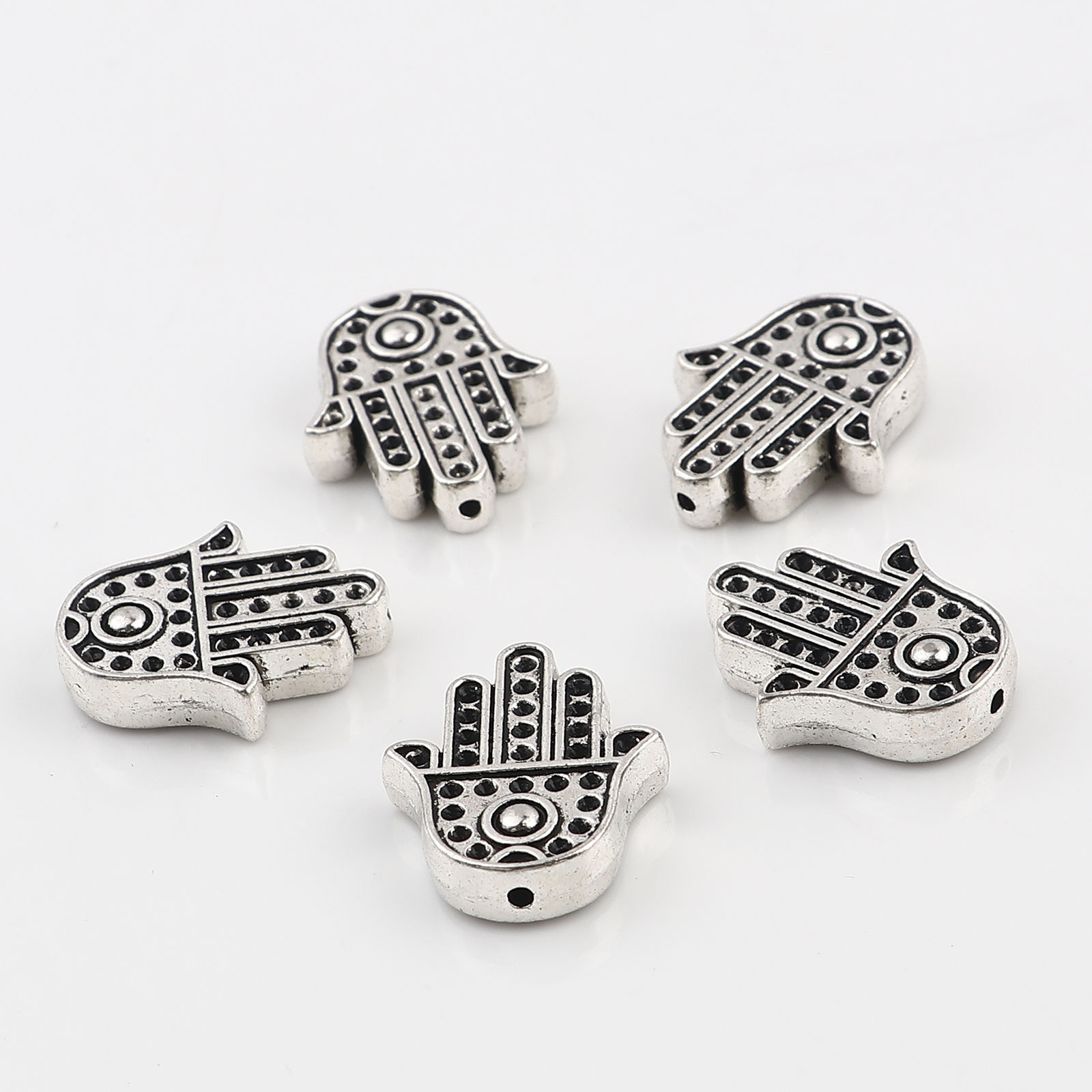 Picture of Zinc Based Alloy Religious Spacer Beads Hamsa Symbol Hand Antique Silver Color (Can Hold ss4 Pointed Back Rhinestone) About 20mm x 16mm, Hole: Approx 1.4mm, 20 PCs