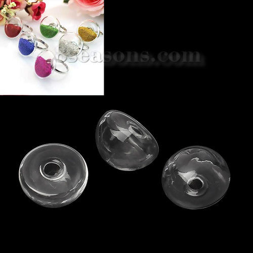 Picture of Transparent Glass Miniature Globe Bubble Bottle Vial Half Round Clear 21mm Dia, 5 PCs