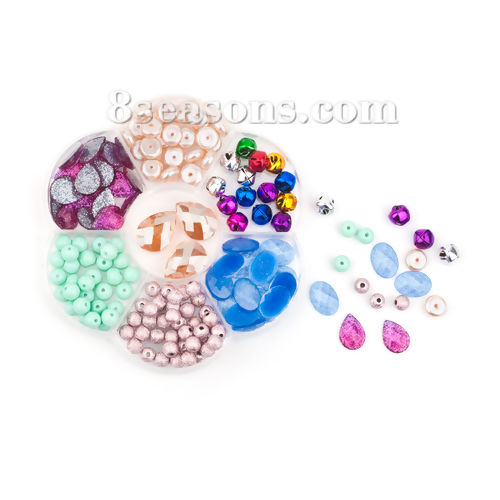Picture of Fashion Jewelry Making DIY Kit Mixed 7 Styles Beads & Pendants & Dome Cabochons 10.5cm x9.5cm(4 1/8" x3 6/8"), 1 Set
