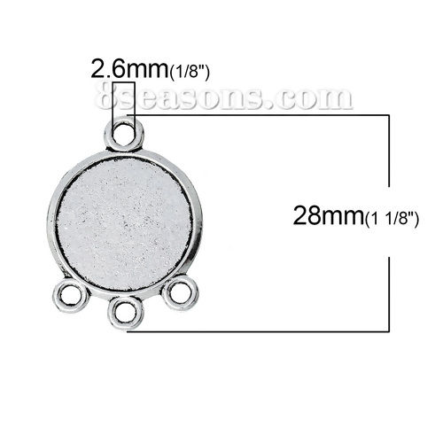 Picture of Zinc Based Alloy Cabochon Settings Connectors Round Antique Silver Color (Fits 17mm Dia) 28mm(1 1/8") x 20mm( 6/8"), 50 PCs