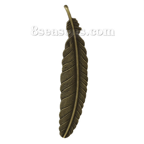 Picture of Zinc Metal Alloy Pendants Feather Antique Bronze 10.6cm(4 1/8") x 2.2cm( 7/8"), 10 PCs