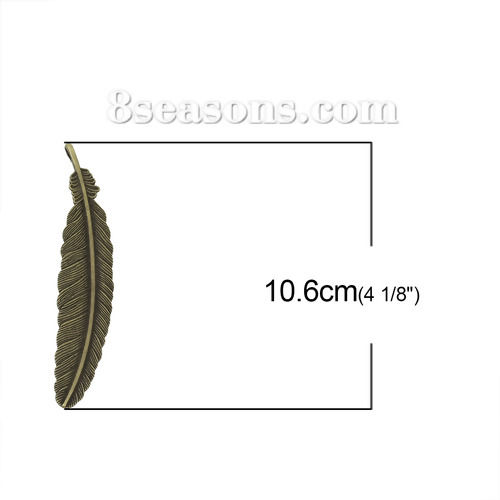 Picture of Zinc Metal Alloy Pendants Feather Antique Bronze 10.6cm(4 1/8") x 2.2cm( 7/8"), 10 PCs