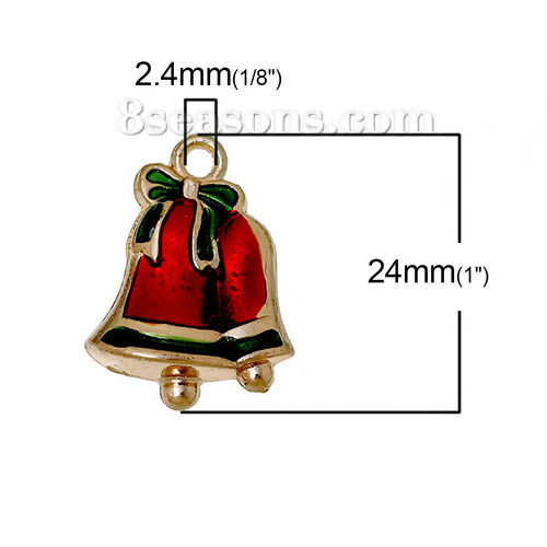 Picture of Zinc Metal Alloy Charms Christmas Jingle Bell Bowknot Carved At Random Mixed Enamel 24mm(1") x 17mm( 5/8"), 5 PCs
