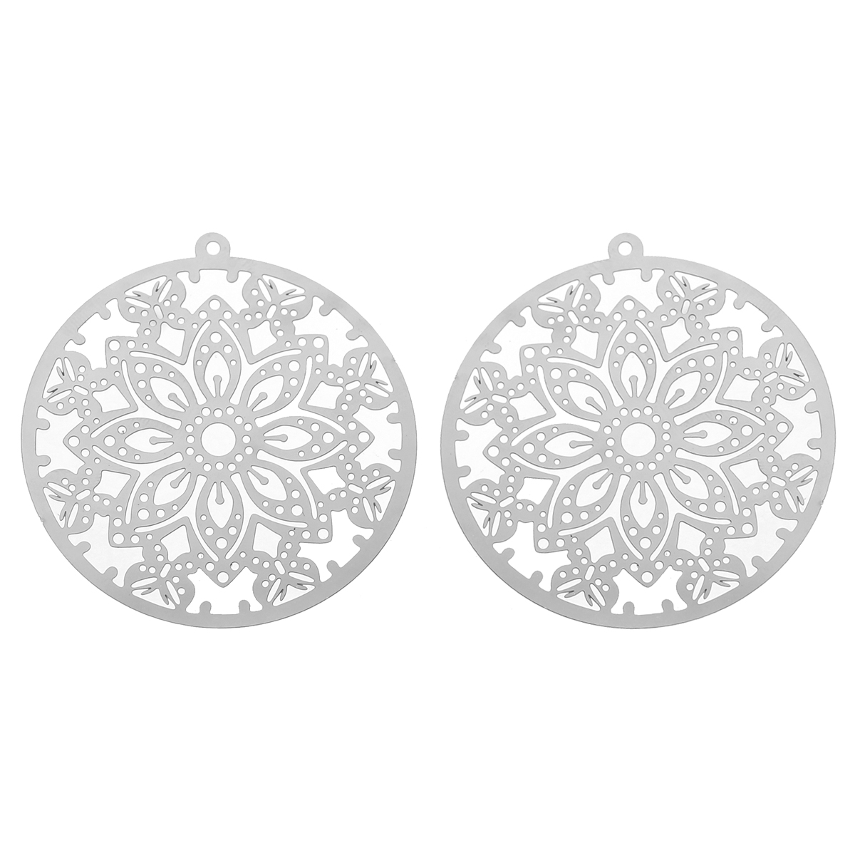 Picture of 304 Stainless Steel Filigree Stamping Pendants Round Silver Tone Butterfly Carved Hollow 51mm(2") x 48mm(1 7/8"), 10 PCs