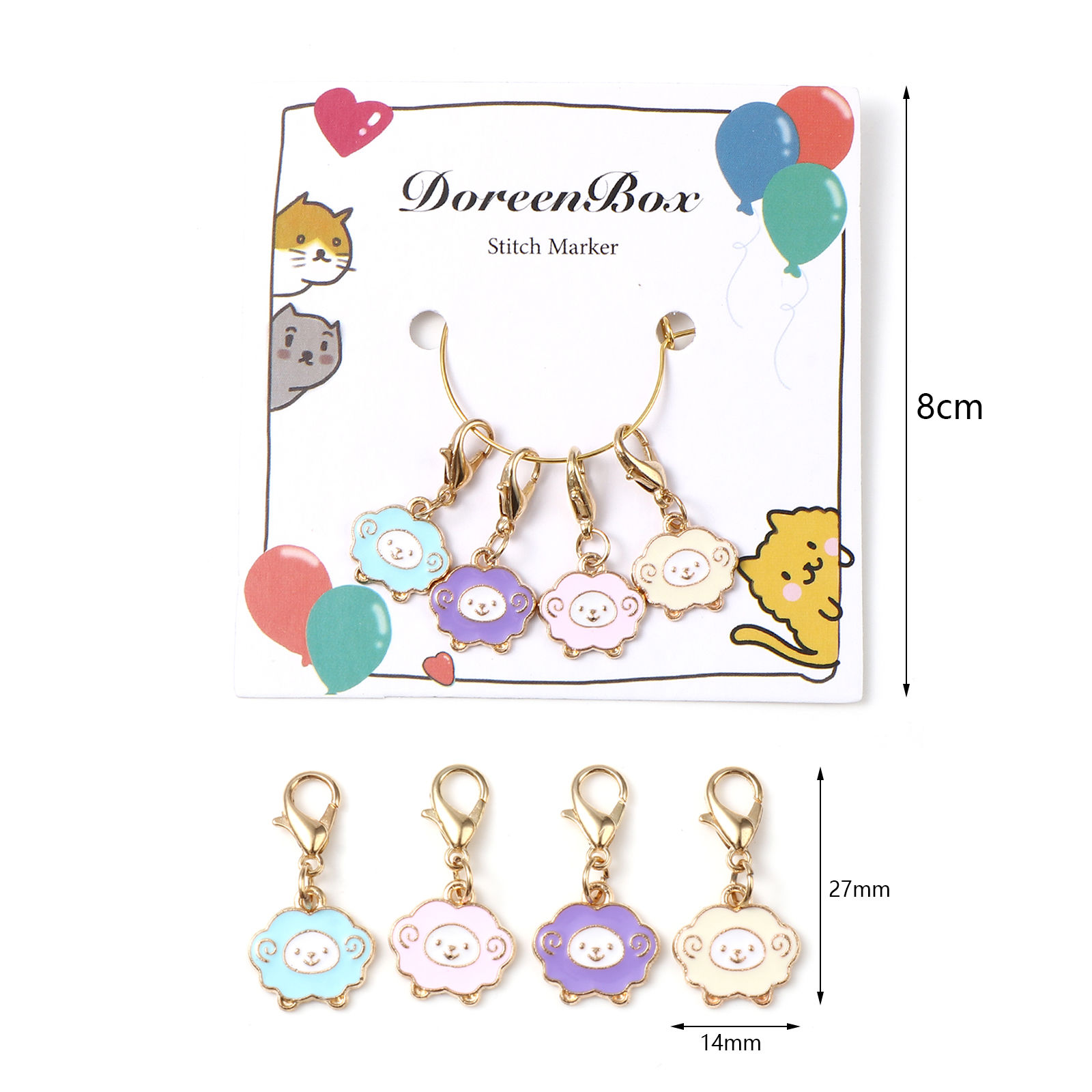 Picture of Doreenbox Zinc Based Alloy Knitting Stitch Markers Gold Plated Multicolor Sheep Enamel 27mm x 14mm, 1 Set ( 4 PCs/Set)