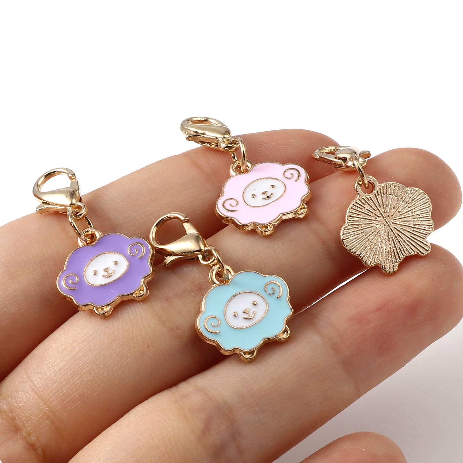 Picture of Doreenbox Zinc Based Alloy Knitting Stitch Markers Gold Plated Multicolor Sheep Enamel 27mm x 14mm, 1 Set ( 4 PCs/Set)