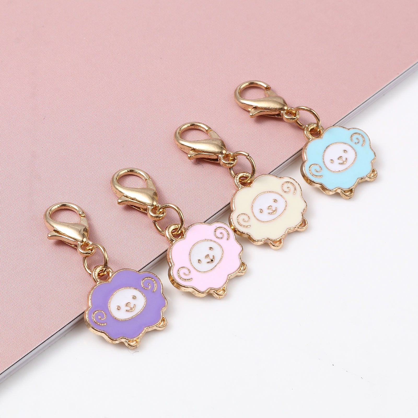 Picture of Doreenbox Zinc Based Alloy Knitting Stitch Markers Gold Plated Multicolor Sheep Enamel 27mm x 14mm, 1 Set ( 4 PCs/Set)