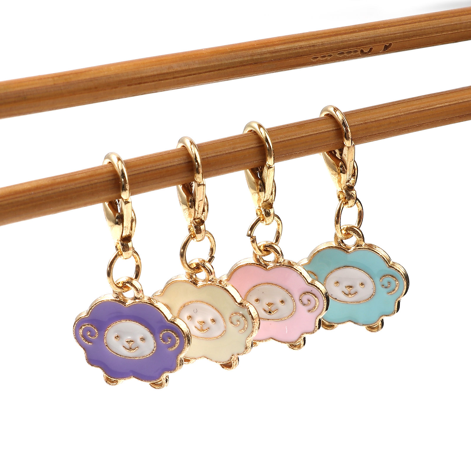 Picture of Doreenbox Zinc Based Alloy Knitting Stitch Markers Gold Plated Multicolor Sheep Enamel 27mm x 14mm, 1 Set ( 4 PCs/Set)