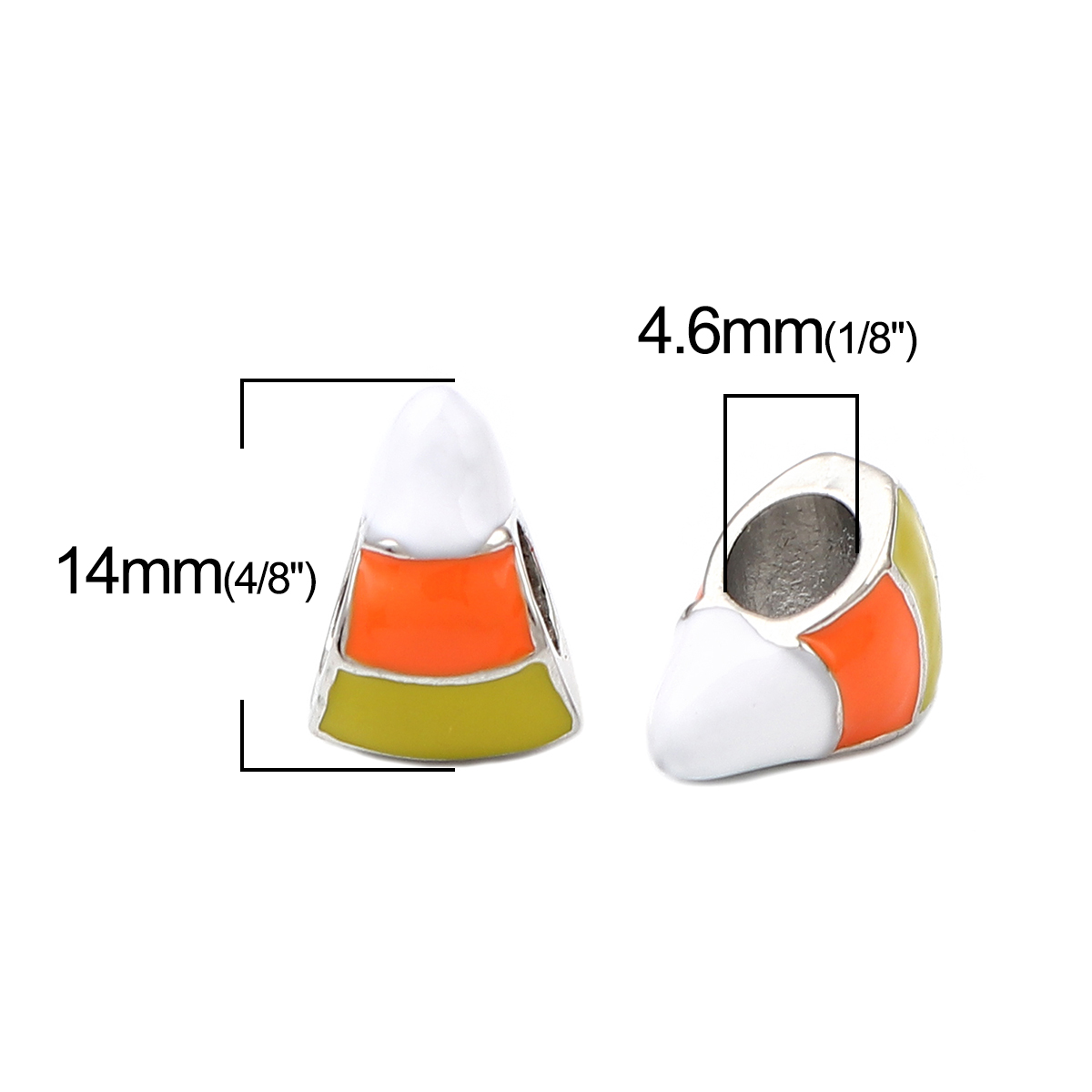 Picture of Zinc Metal Alloy European Style Large Hole Charm Beads Christmas Corn Candy Silver Plated Multicolor Enamel About 14mm x 10mm, Hole: Approx 4.6mm, 5 PCs