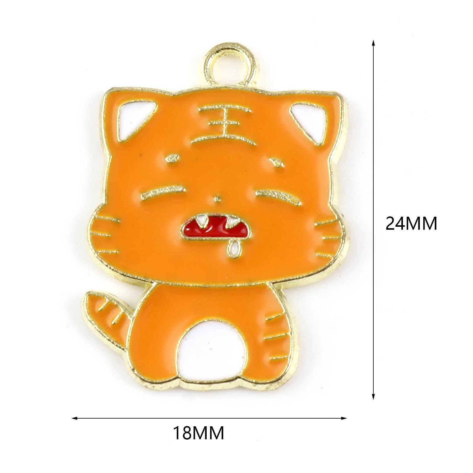 Picture of Zinc Based Alloy Charms Tiger Animal Gold Plated Orange Enamel 24mm x 18mm, 10 PCs