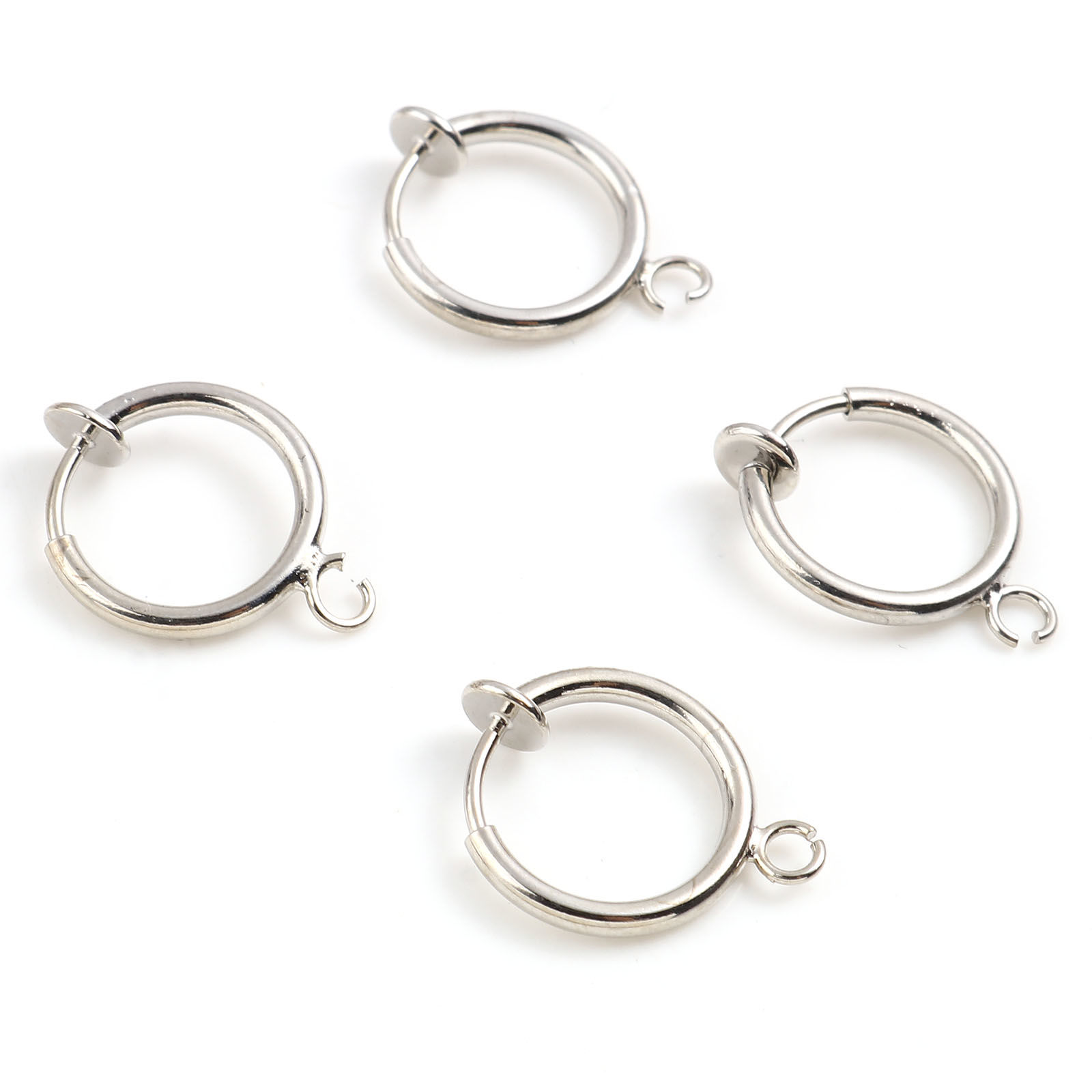 Picture of 2 PCs Brass Non Piercing Clip-on Earrings Real Platinum Plated Round With Loop 17mm x 13mm