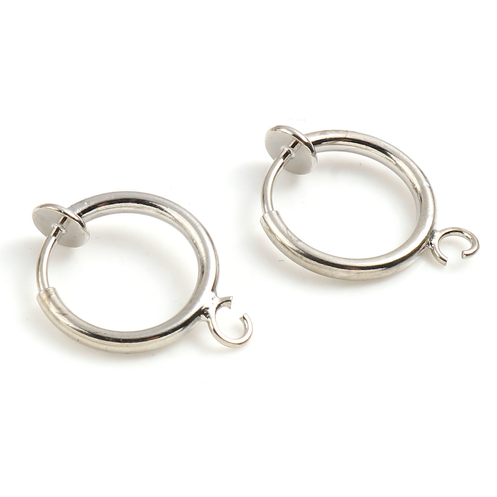 Picture of 2 PCs Brass Non Piercing Clip-on Earrings Real Platinum Plated Round With Loop 17mm x 13mm