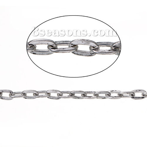 Picture of 5 M (Approx 16.4 Foot) Iron Based Alloy Link Cable Chain Findings Antique Silver Color Oval 7x4mm  4x4mm