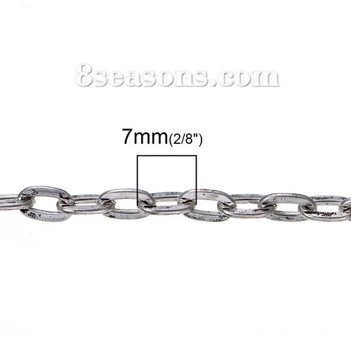 Picture of 5 M (Approx 16.4 Foot) Iron Based Alloy Link Cable Chain Findings Antique Silver Color Oval 7x4mm  4x4mm