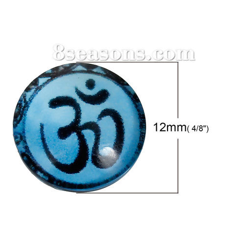 Picture of Glass Dome Seals Cabochon Round Flatback At Random Mixed Yoga Healing Pattern Transparent 12mm( 4/8") Dia, 10 PCs