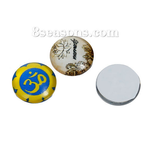Picture of Glass Dome Seals Cabochon Round Flatback At Random Mixed Yoga Healing Pattern Transparent 12mm( 4/8") Dia, 10 PCs