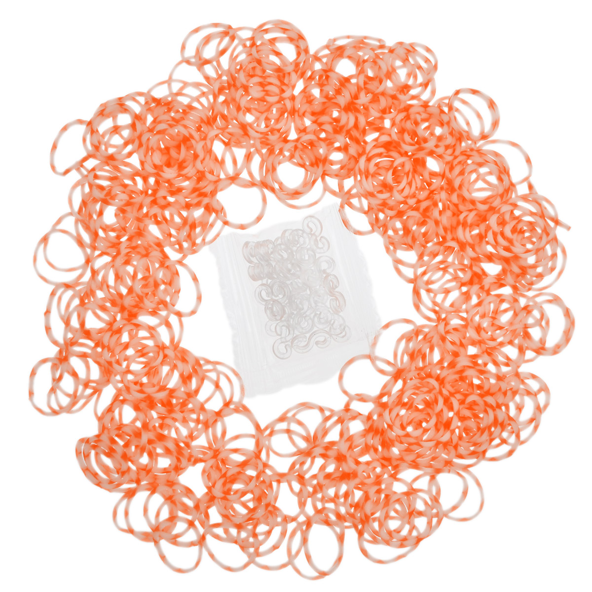 Picture of Rubber Bands For Loom Bracelets DIY Craft Making With S-Shape Clips Orange & White, 1 Packet(Approx 600PCs Rubber Bands) 
