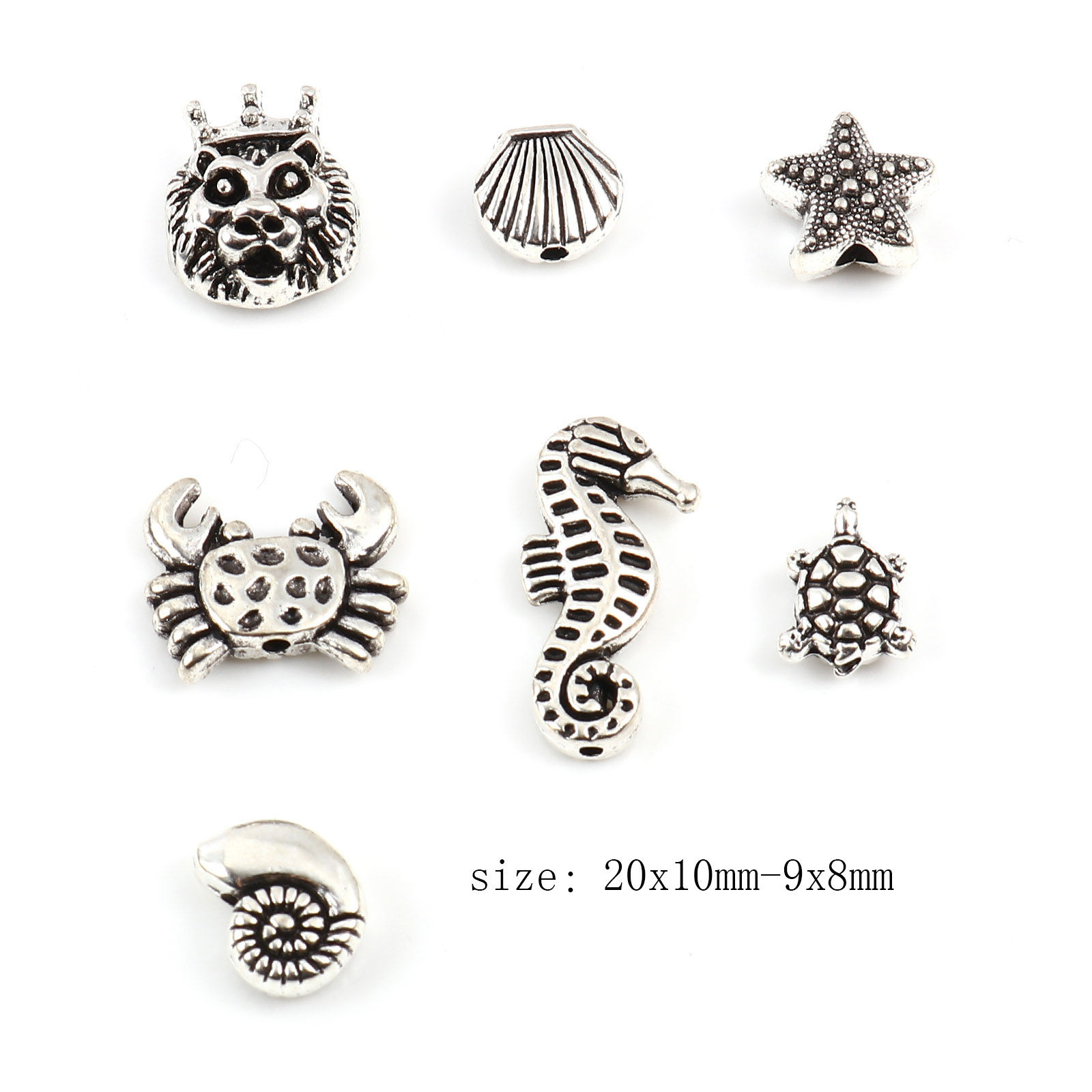 Picture of Zinc Based Alloy Ocean Jewelry Spacer Beads Antique Silver Color 3D About 20mm x 10mm - 9mm x 8mm, Hole: Approx 2.2mm-1mm, 1 Set