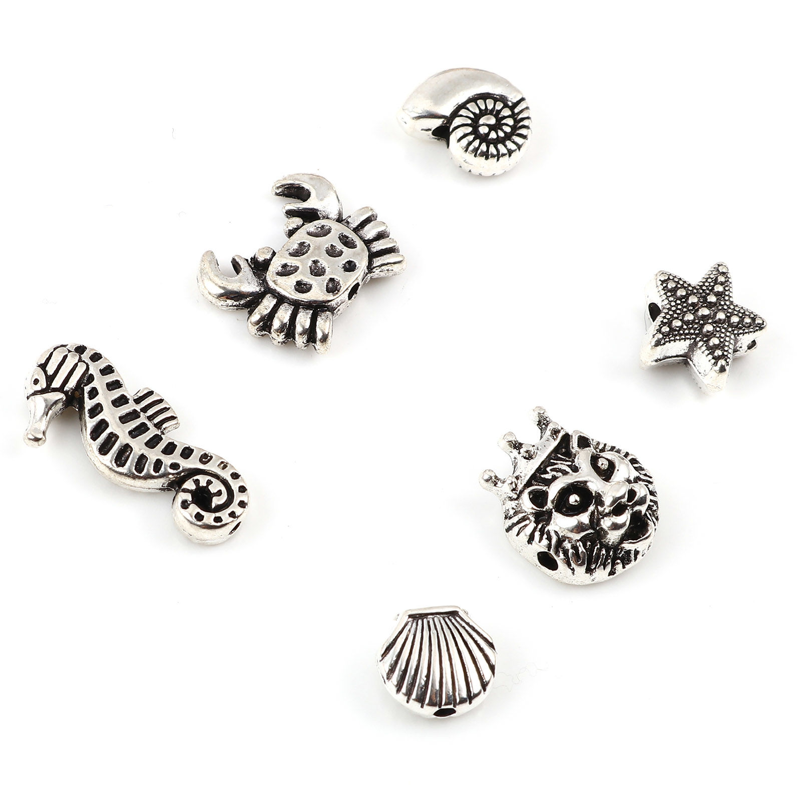 Picture of Zinc Based Alloy Ocean Jewelry Spacer Beads Antique Silver Color 3D About 20mm x 10mm - 9mm x 8mm, Hole: Approx 2.2mm-1mm, 1 Set