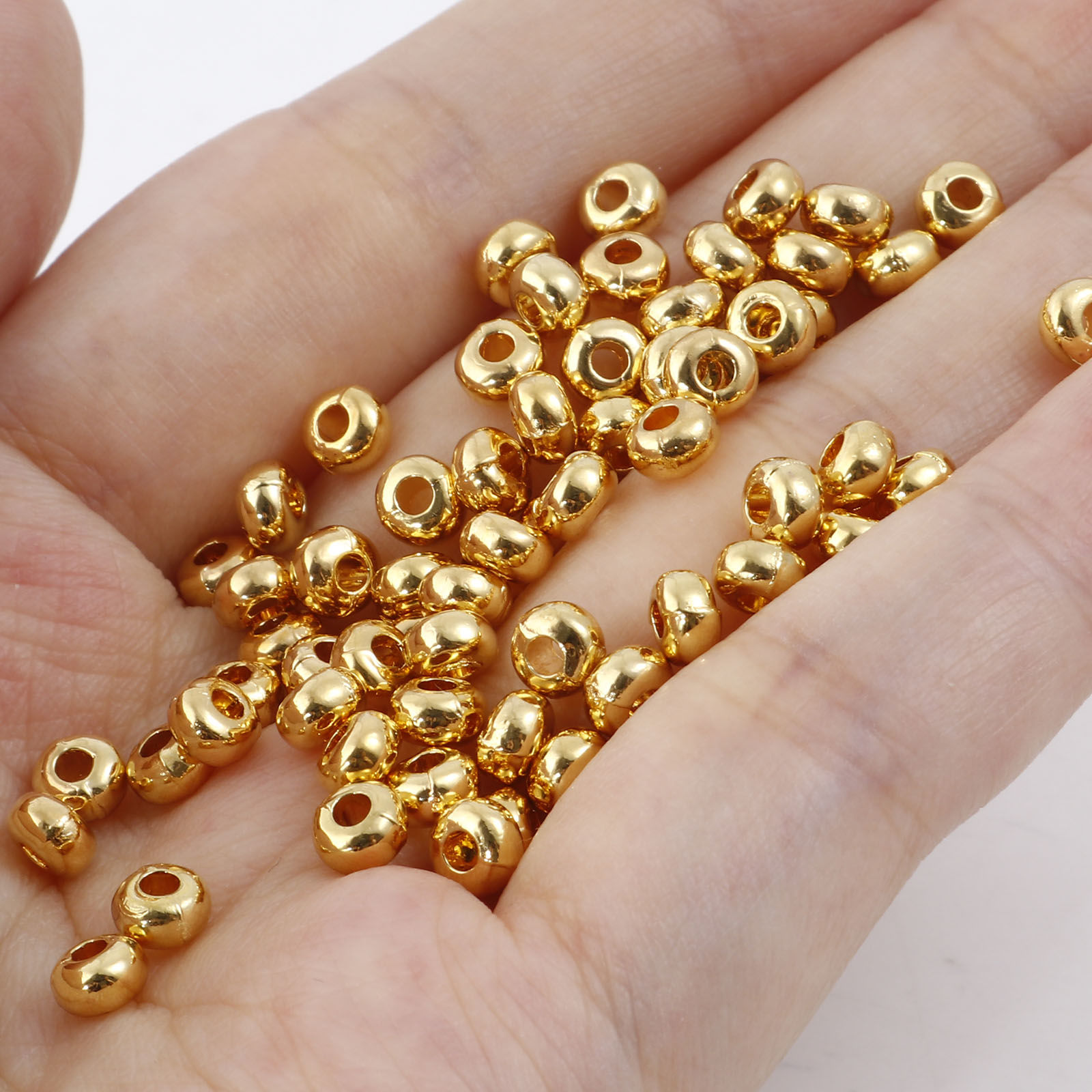 Picture of Zinc Based Alloy Crimp Beads Cover Real Gold Plated Round About 5mm Dia, Hole: Approx 1.6mm, 20 PCs