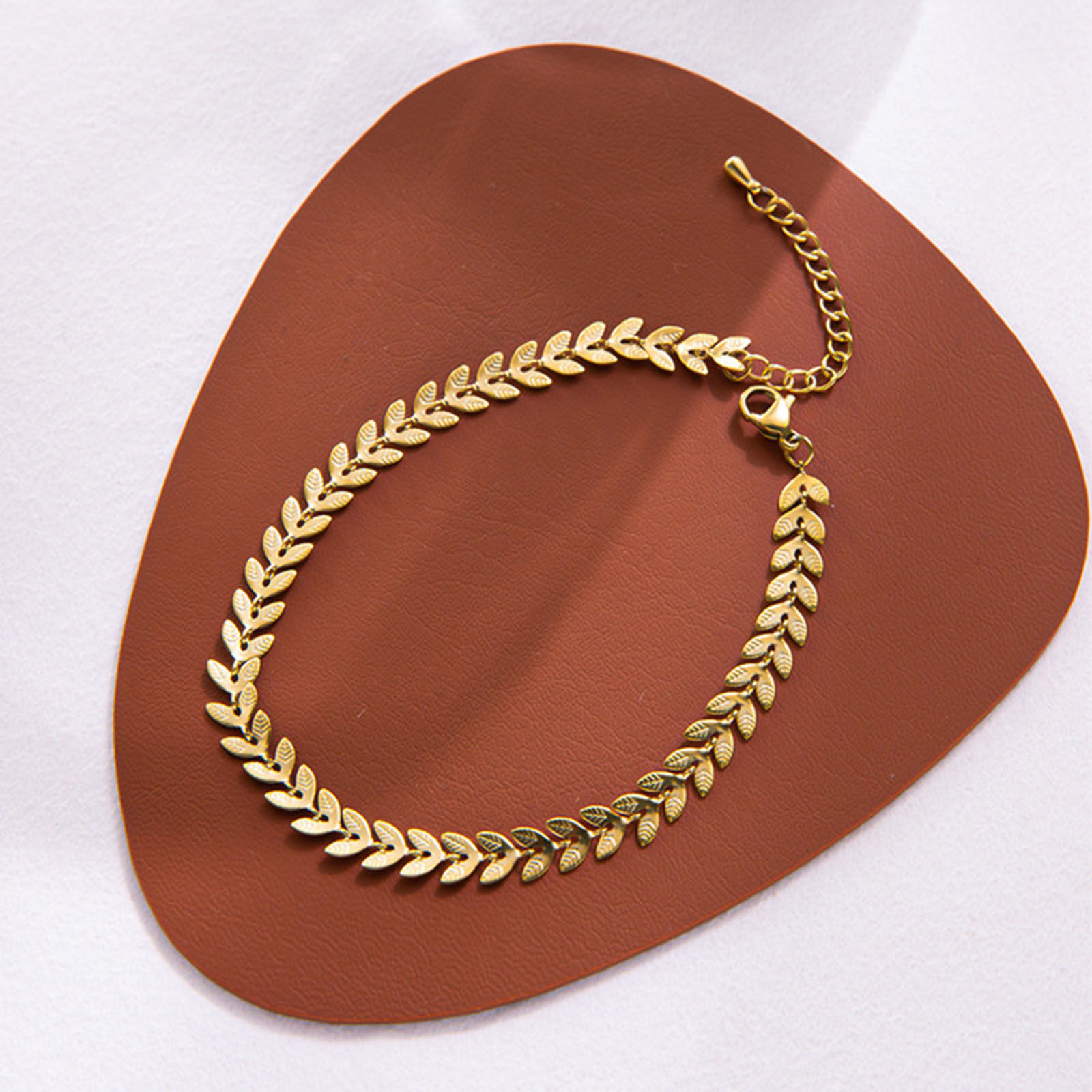 Picture of 304 Stainless Steel Stylish Link Chain Anklet Gold Plated Ear Of Wheat 21cm(8 2/8") long, 1 Piece