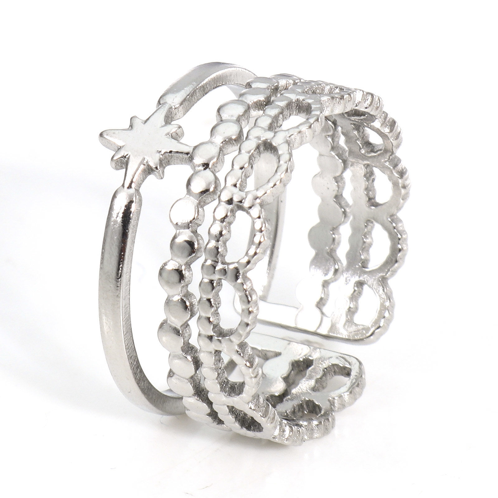 Picture of Eco-friendly 304 Stainless Steel Open Rings Silver Tone Star Crown 16.9mm(US Size 6.5), 2 PCs