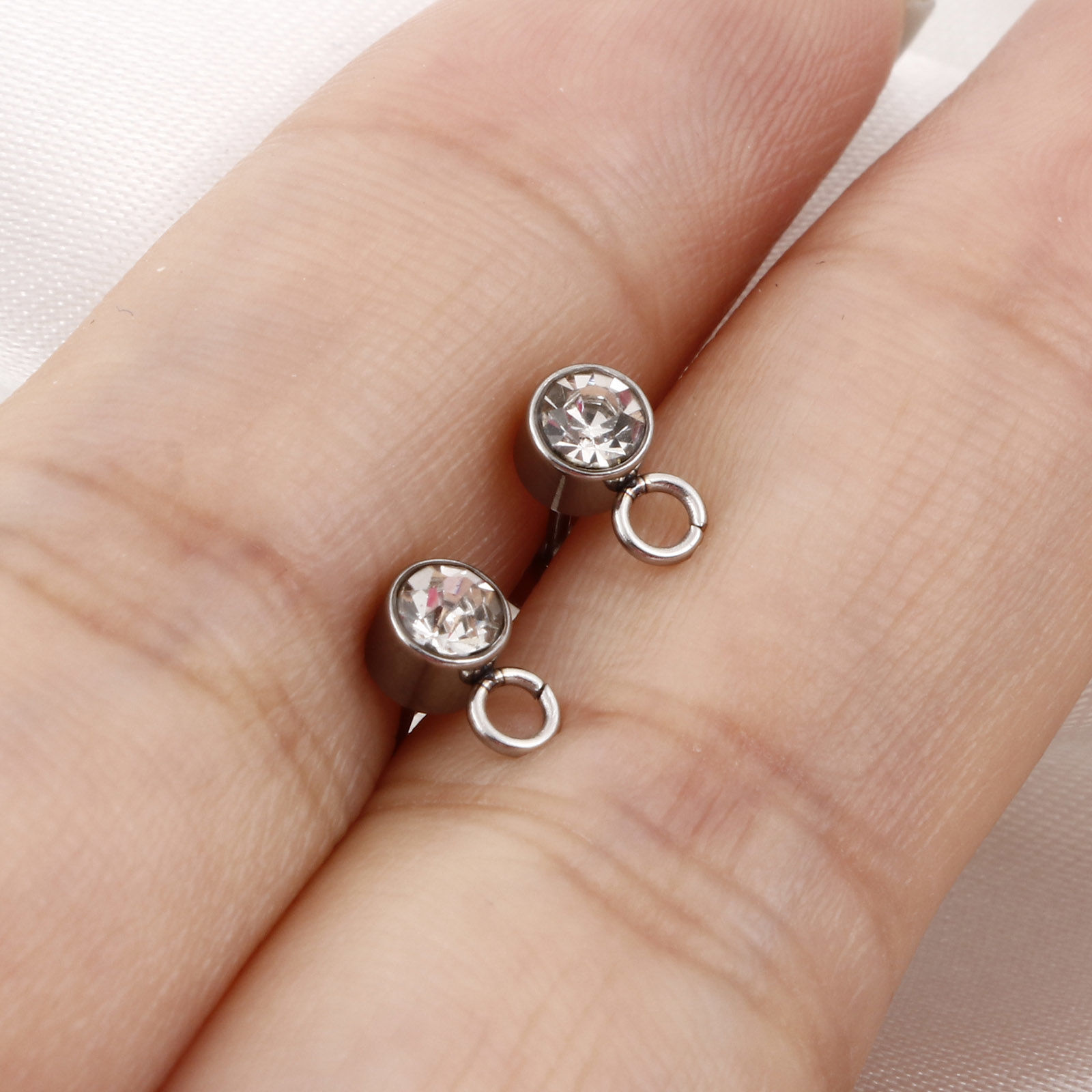 Picture of Eco-friendly 304 Stainless Steel Ear Post Stud Earrings Round Silver Tone With Loop 7mm x 4mm, Post/ Wire Size: (21 gauge), 10 PCs