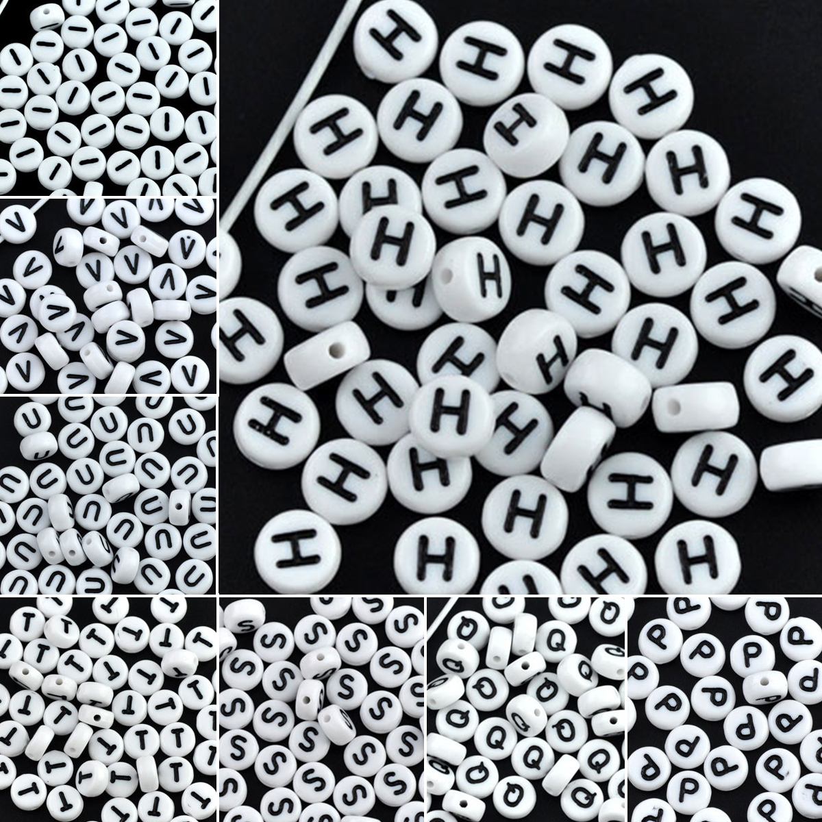 Picture of Acrylic Spacer Beads Round White Alphabet/ Letter "X" About 7mm( 2/8") Dia, Hole: Approx 1mm, 500 PCs