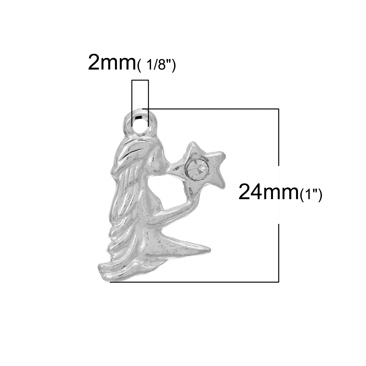 Picture of Zinc Based Alloy Charms Virgo Sign Of Zodiac Constellations Silver Plated Clear Rhinestone 24mm x 16mm, 30 PCs