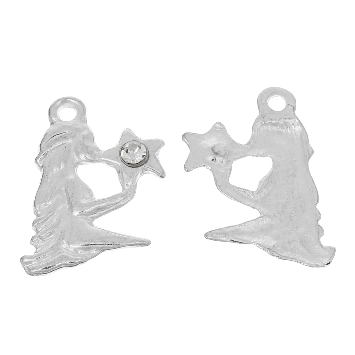 Picture of Zinc Based Alloy Charms Virgo Sign Of Zodiac Constellations Silver Plated Clear Rhinestone 24mm x 16mm, 30 PCs