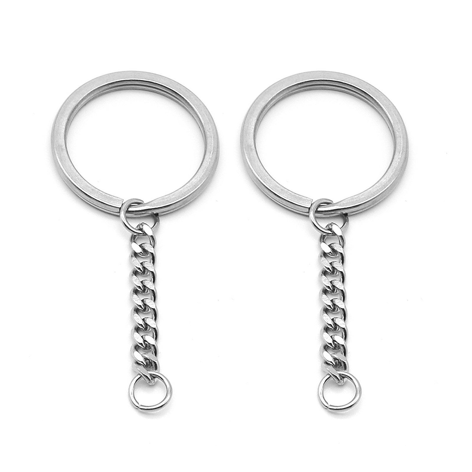 Picture of 5 PCs 304 Stainless Steel Keychain & Keyring Silver Tone Round Disc 58mm x 28mm